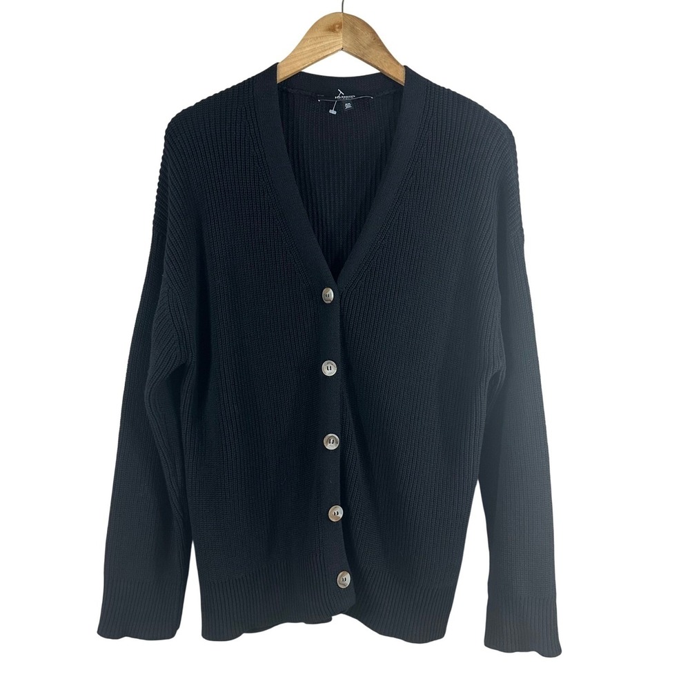 Hudson Los‎ Angeles Womens Black 100% Cotton Ribbed V-Neck Cardigan Sweater M